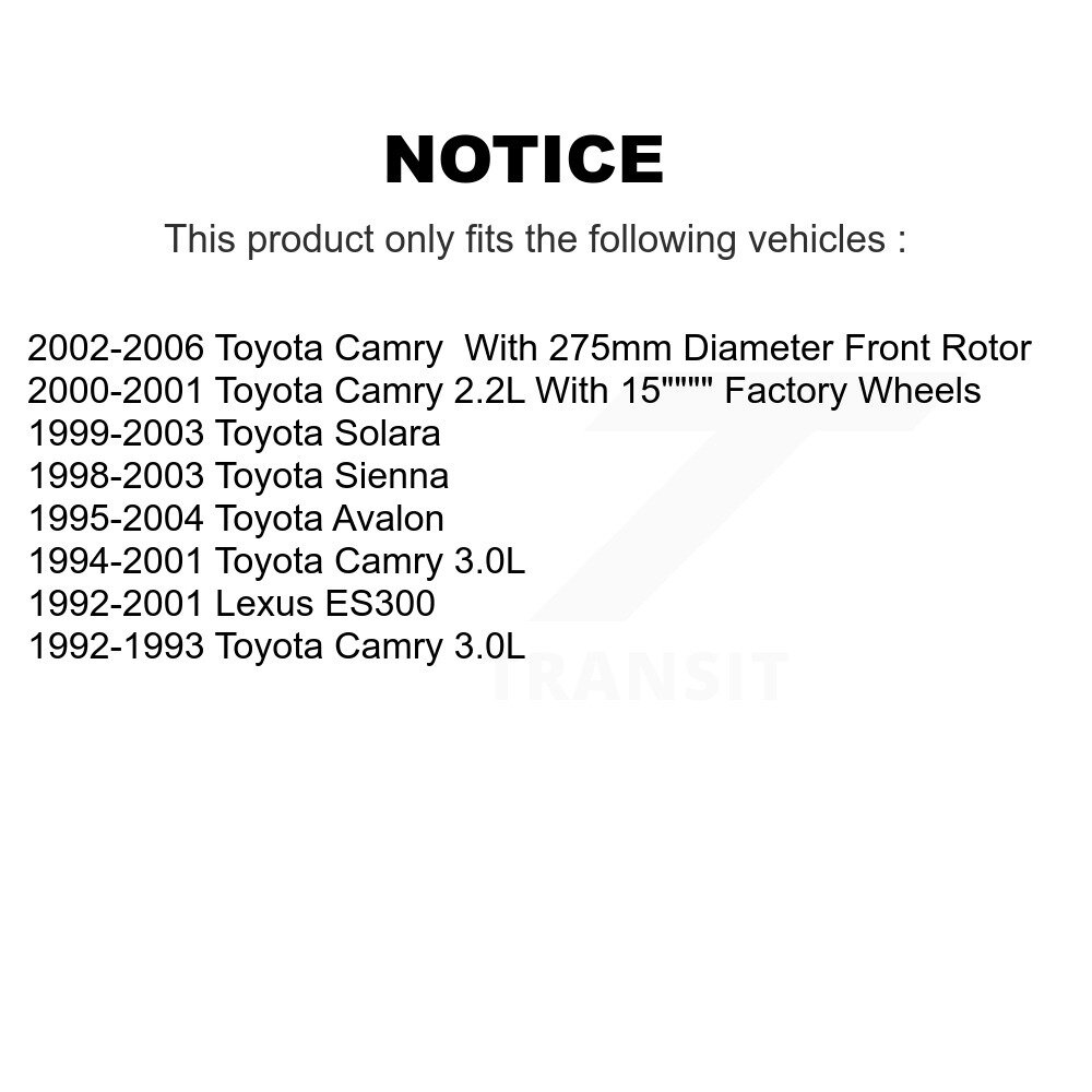 [Front] Rotor de frein à disque avant pour Toyota Camry Sienna Solara Avalon Lexus ES300