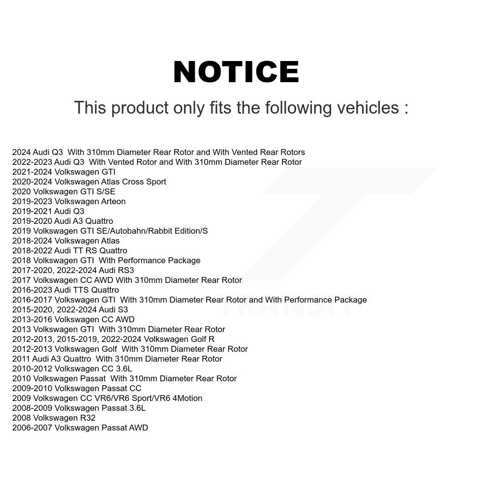 [Arrière] Rotor de frein à disque arrière pour Volkswagen Atlas Audi Q3 GTI Cross Sport Golf R Passat