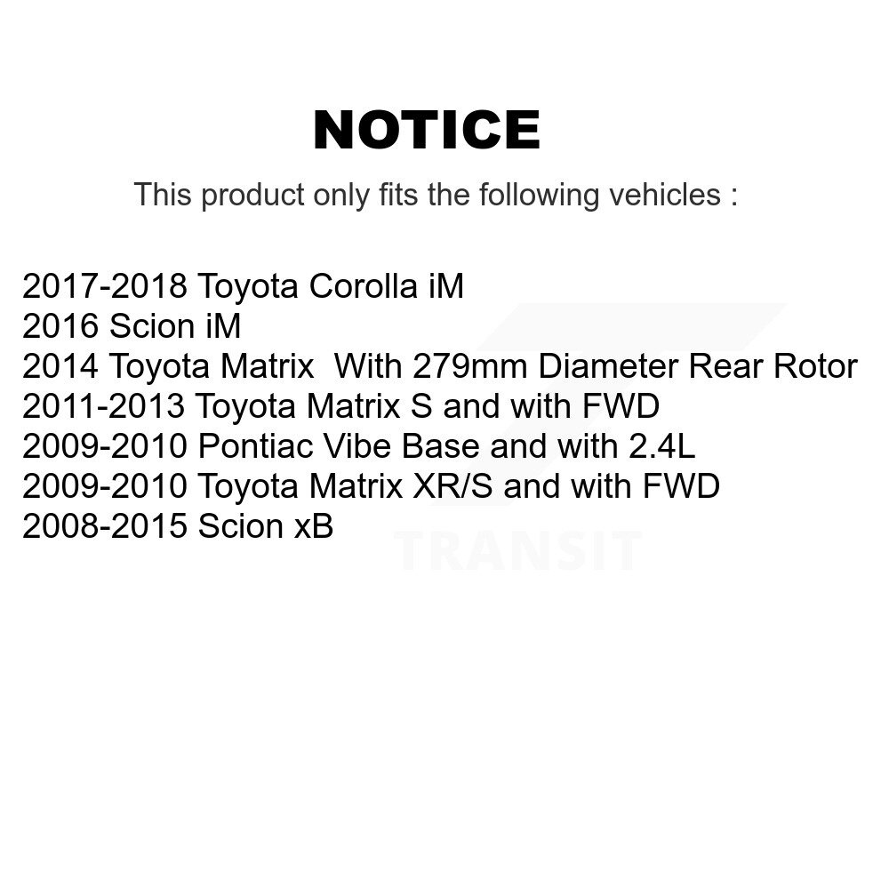 [Arrière] Rotor de frein à disque arrière pour Toyota Matrix Pontiac Vibe Corolla iM Scion xB