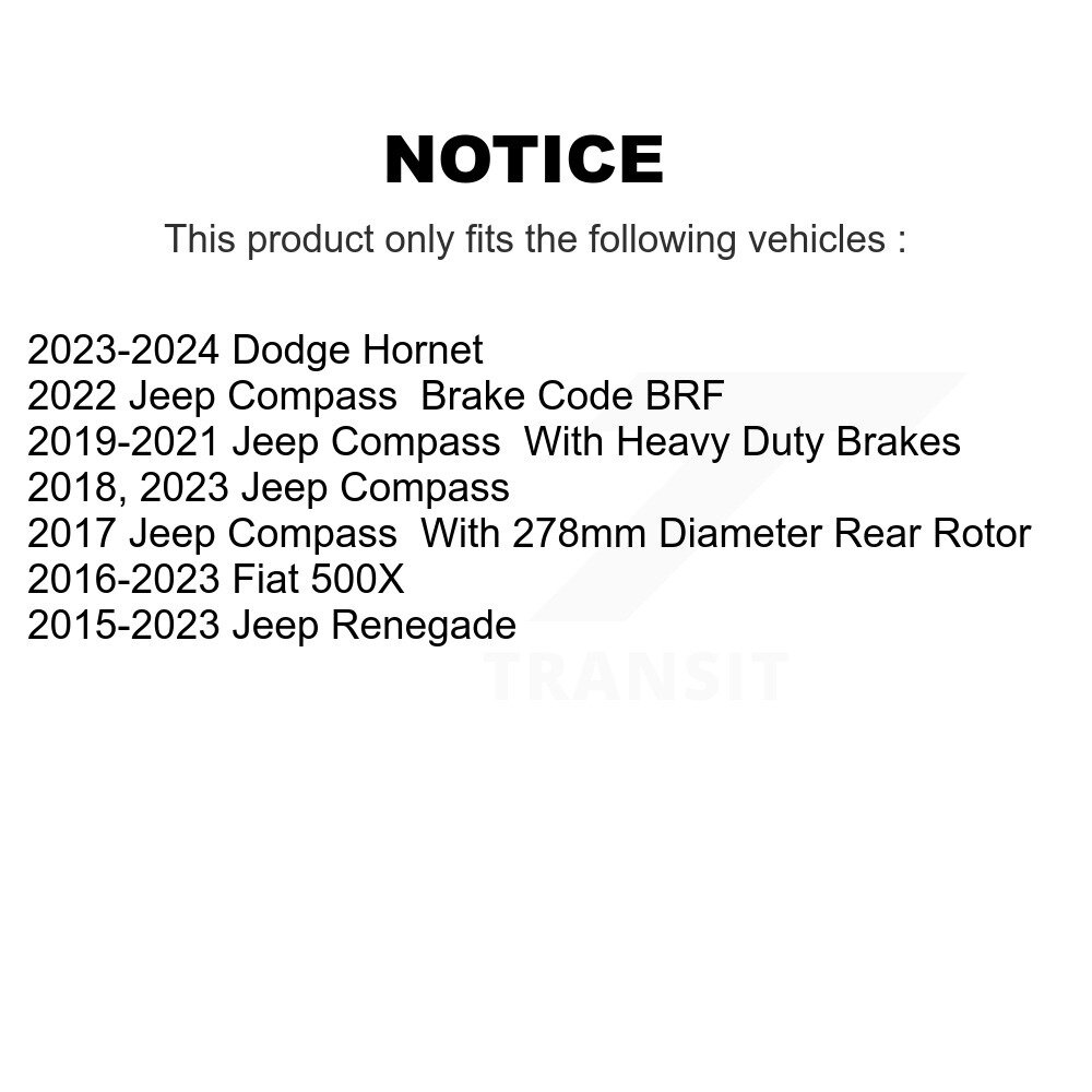 [Arrière] Rotor de frein à disque arrière pour Jeep Compass Renegade Dodge Hornet Fiat 500X