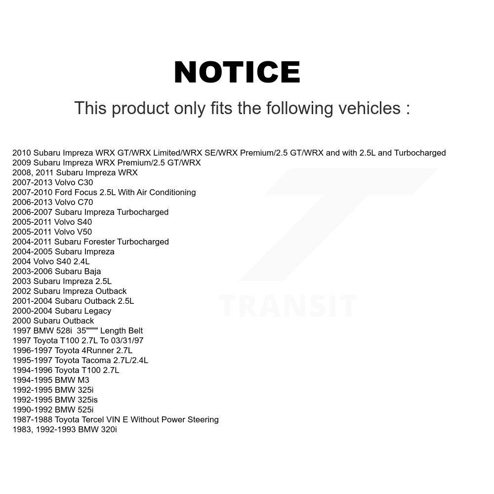 [Ventilateur et alternateur] Ceinture de sérépentine pour Subaru Ford Focus Impreza Forester Volvo S40 Toyota C30 V50