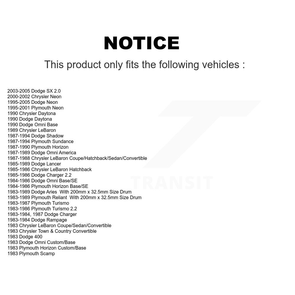 [Arrière] Chaussures de frein à tambour arrière pour Neon Dodge Chrysler Plymouth LeBaron Shadow Sundance &