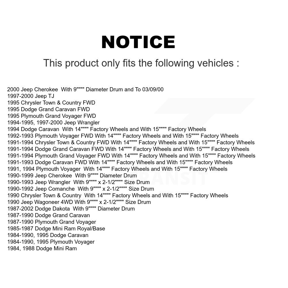 [Arrière] Chaussures de frein à tambour arrière pour Jeep Dodge Dakota Wrangler Cherokee Plymouth Caravane &