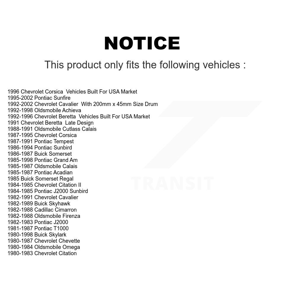 [Arrière] Chaussures de frein à tambour arrière pour Chevrolet Cavalier Pontiac Sunfire Grand Am Sunbird II