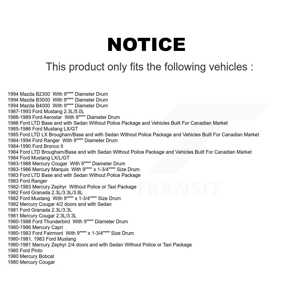 [Arrière] Chaussures de frein à tambour arrière pour Ford Mustang Ranger Mercury Mazda Bronco II Thunderbird