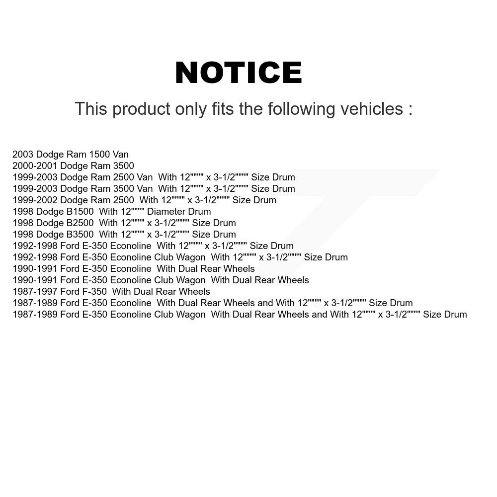 [Arrière] Chaussures de frein à tambour arrière pour Ford Dodge Ram 2500 E-350 Econoline F-350 3500 Van Club
