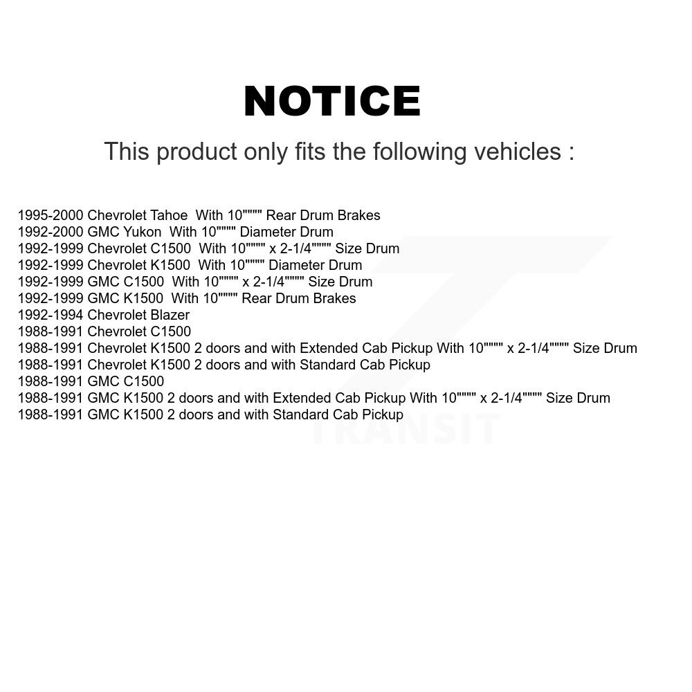 [Arrière] Chaussures de frein à tambour arrière pour Chevrolet K1500 GMC C1500 Tahoe Yukon Blazer NB-593B