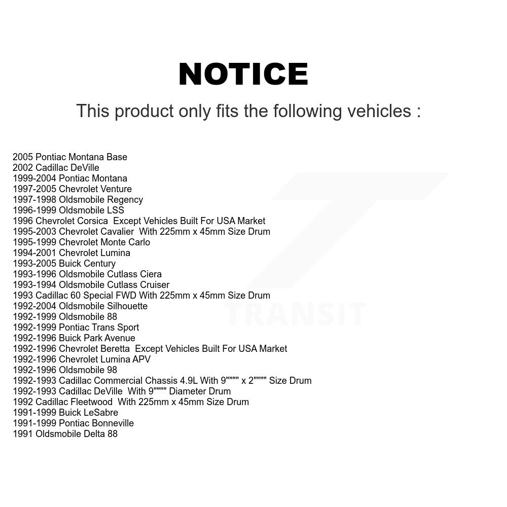[Arrière] Chaussures de frein à tambour arrière pour Chevrolet Cavalier Buick Pontiac Montana Century Lumina