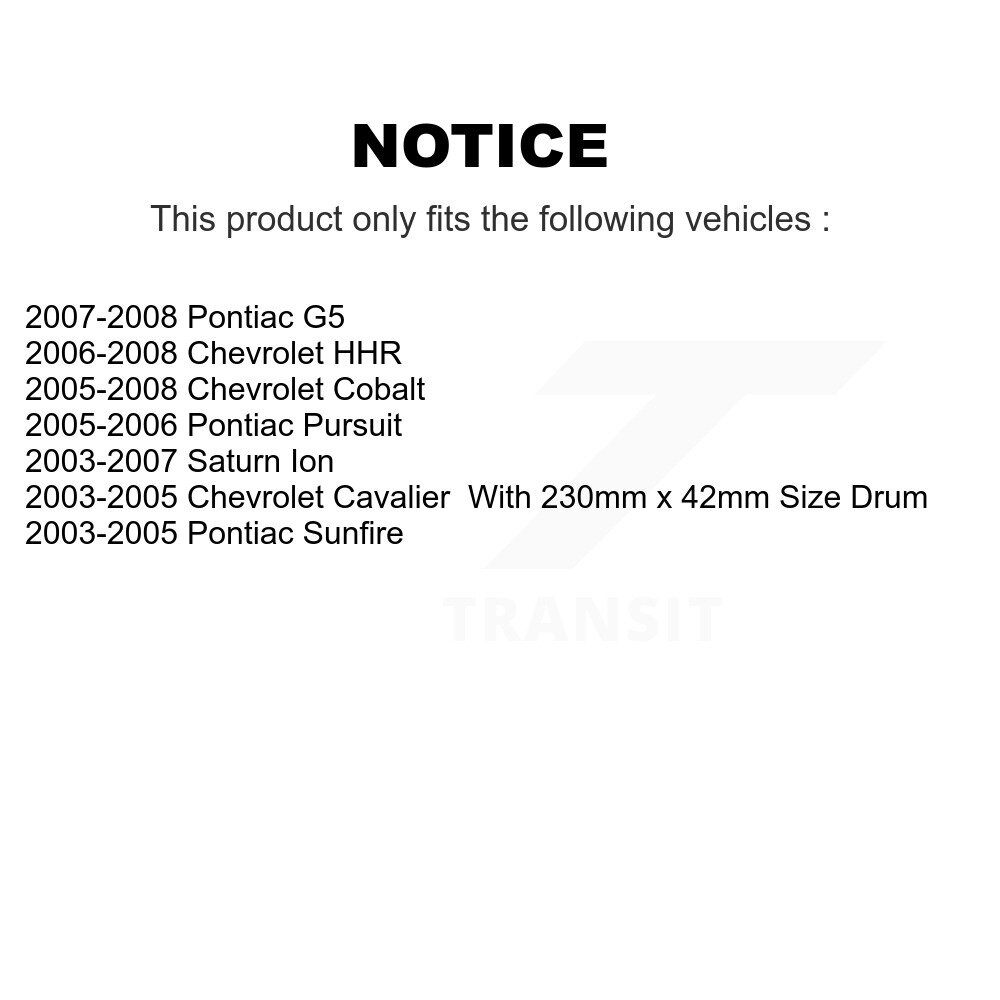 [Arrière] Chaussures de frein à tambour arrière pour Chevrolet Pontiac Cobalt Saturn Ion G5 Sunfire Cavalier