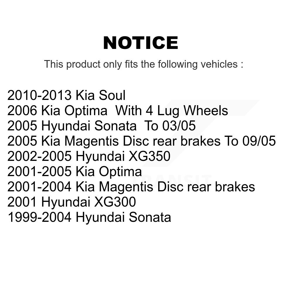 [Arrière] Stationnement arrière Chaussures de frein pour Kia Soul Hyundai Sonata Optima XG350 XG300 NB-889B