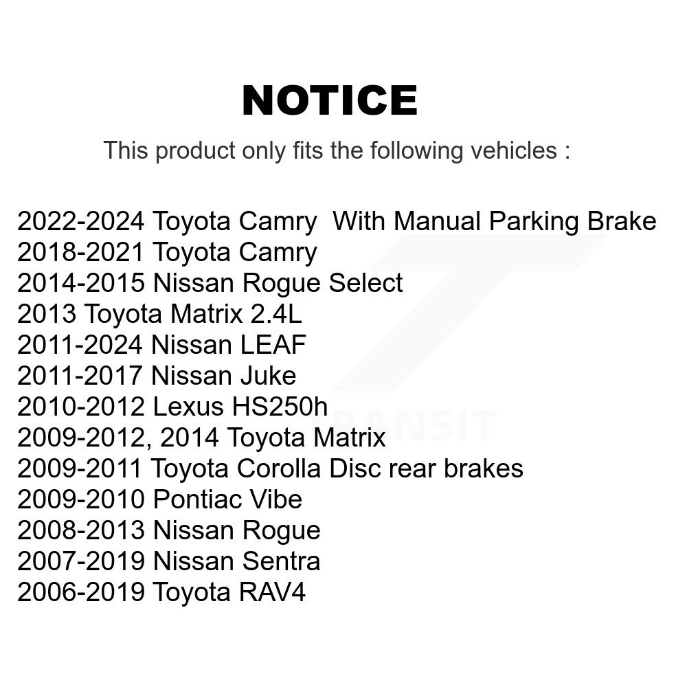 [Arrière] Chaussures de frein de stationnement arrière pour Toyota RAV4 Nissan Sentra Matrice Rogue Camry LEAF