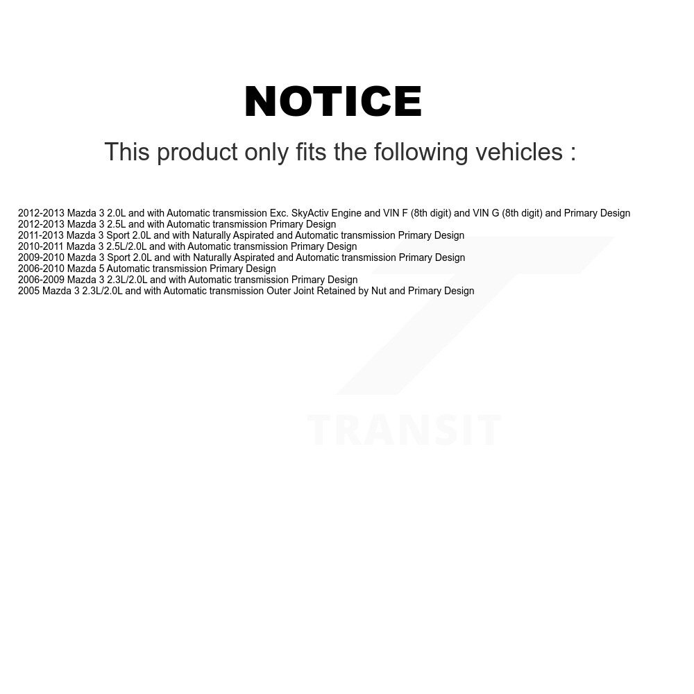 [Avant droite] Arbre d'essieu CV avant droit pour Mazda 3 5 Sport NCV-MZ47542