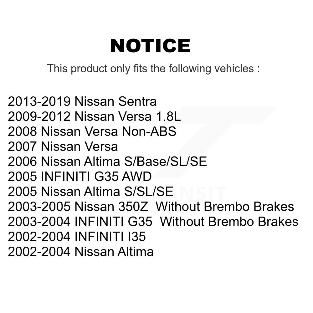 [Front] Plaquettes de frein en céramique avant pour Nissan Sentra Versa Altima INFINITI G35 350Z