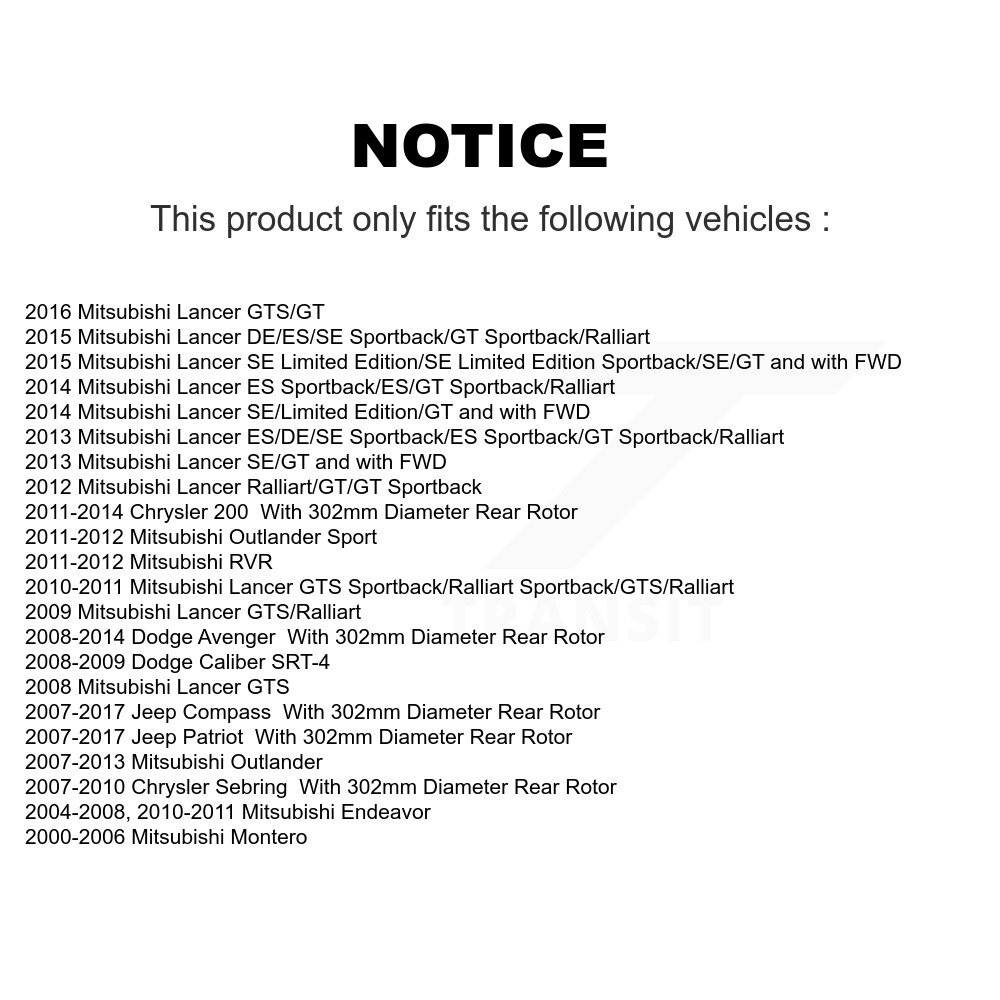 [Arrière] Semi-métalliques arrière Plaquettes de frein à disque pour Mitsubishi Jeep Lancer Patriot Chrysler