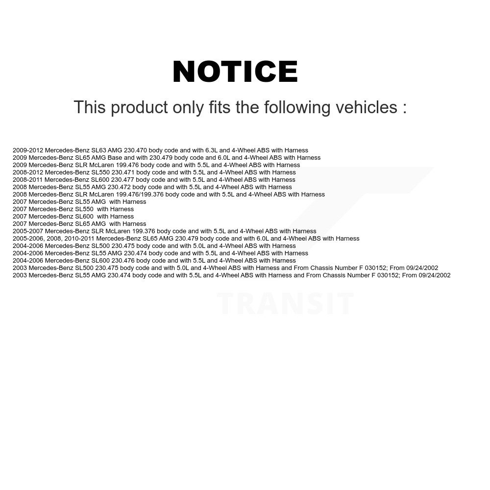 [Arrière] Capteur de vitesse de roue ABS arrière pour Mercedes-Benz SL500 SL550 SL55 AMG SL63 SL600