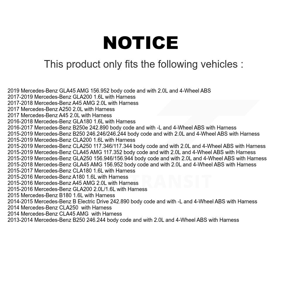 [Arrière] Capteur de vitesse de roue ABS arrière pour Mercedes-Benz GLA250 CLA250 B250 CLA45 AMG GLA45