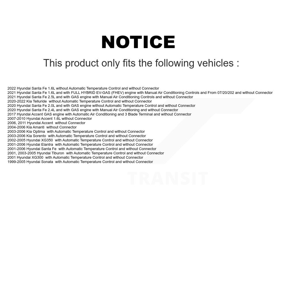 [N/A] Moteur HVAC pour Hyundai Accent Santa Fe Kia Telluride Elantra Sorento