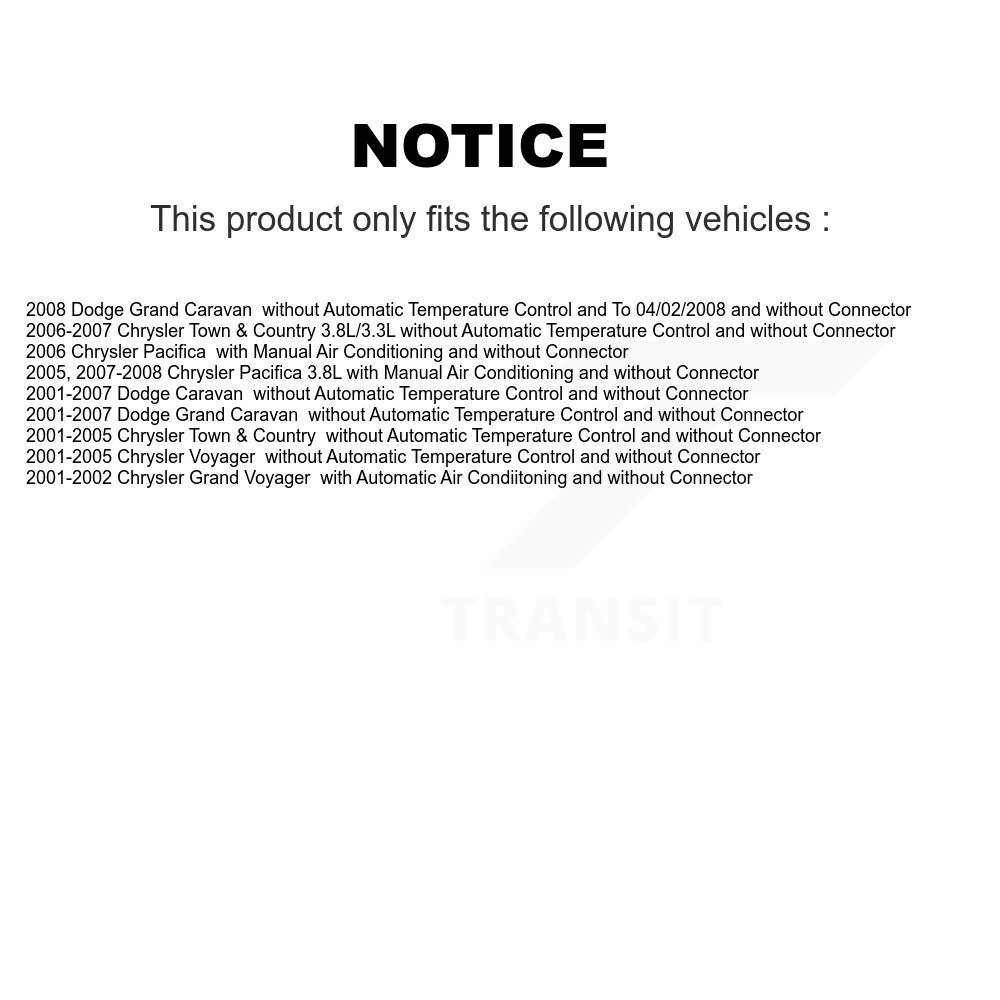 [N/A] Résistor de moteur de souffleur CVAC pour Dodge Grand Caravan Chrysler Pacifica Ville &