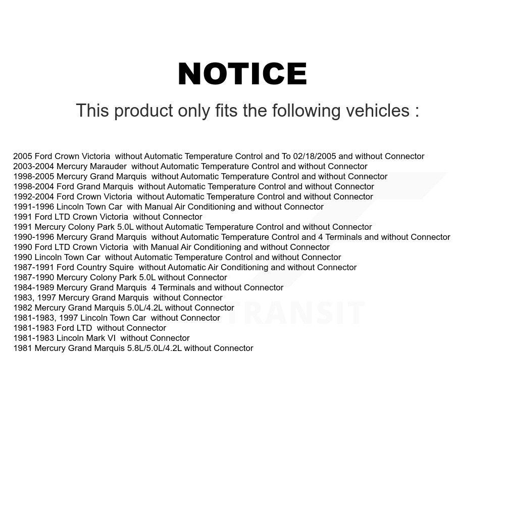 [N/A] Résistance de moteur de ventilateur HVAC pour Mercury Grand Marquis Ford Crown Victoria Lincoln