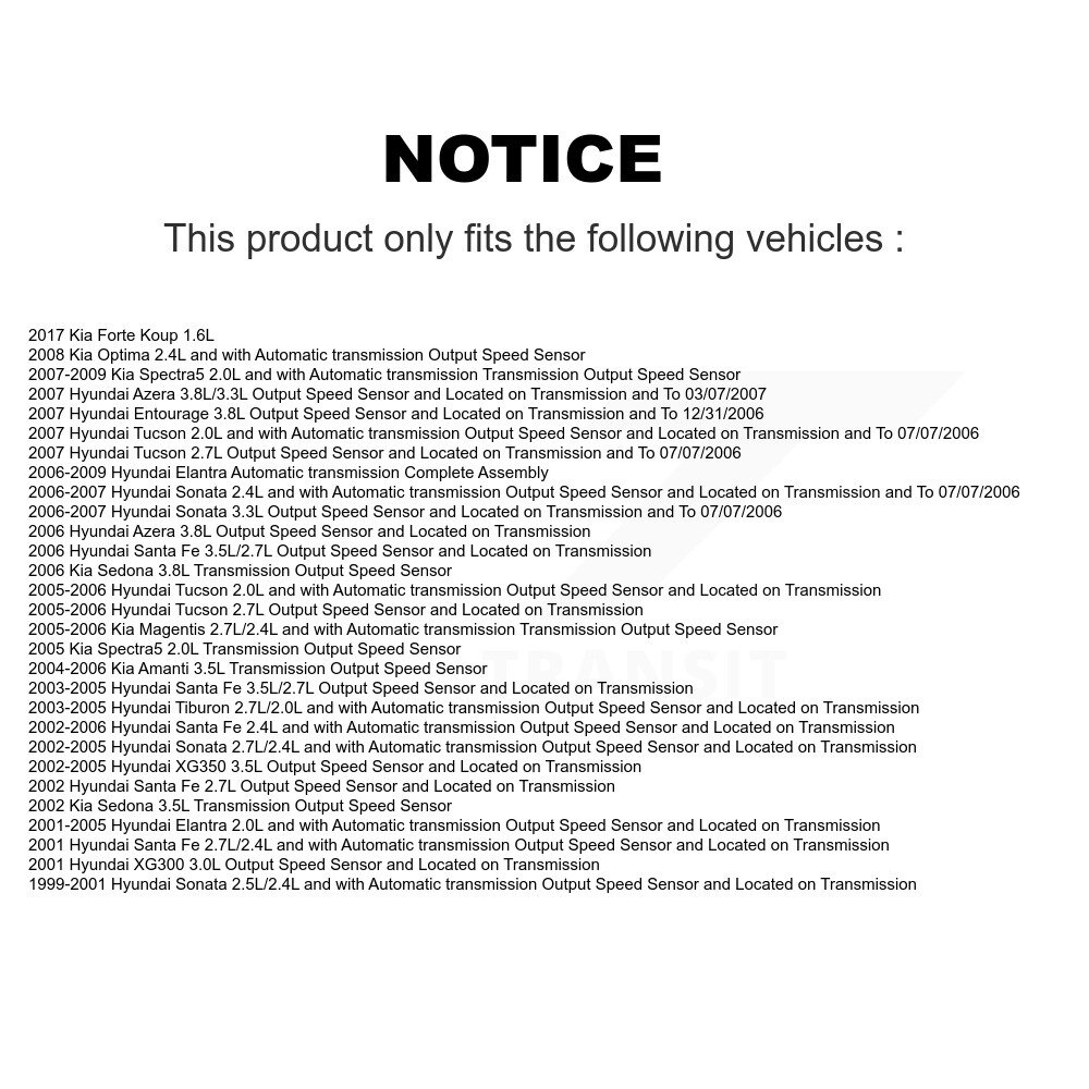 [N/A] Capteur de vitesse du véhicule pour Hyundai Elantra Tucson Sonata Santa Fe Kia Tiburon Koup