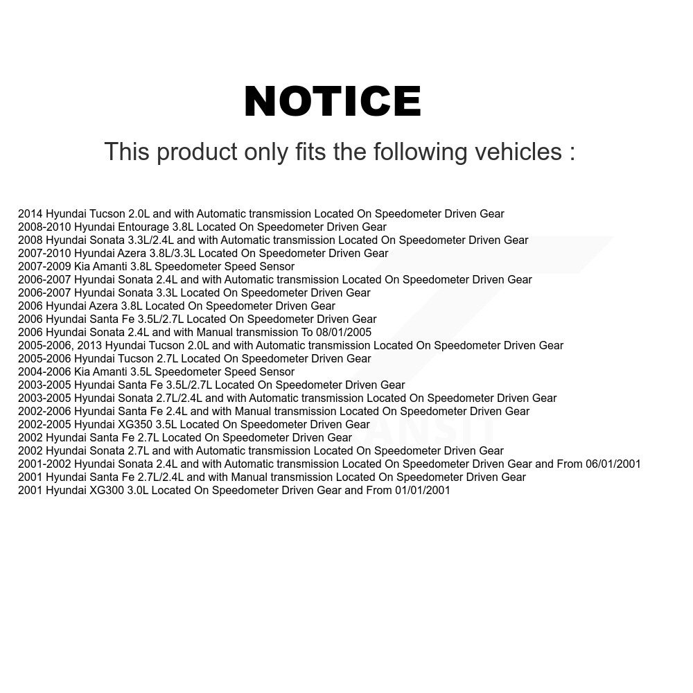 [N/A] Capteur de vitesse du véhicule pour Hyundai Tucson Sonata Santa Fe Azera Entourage Kia
