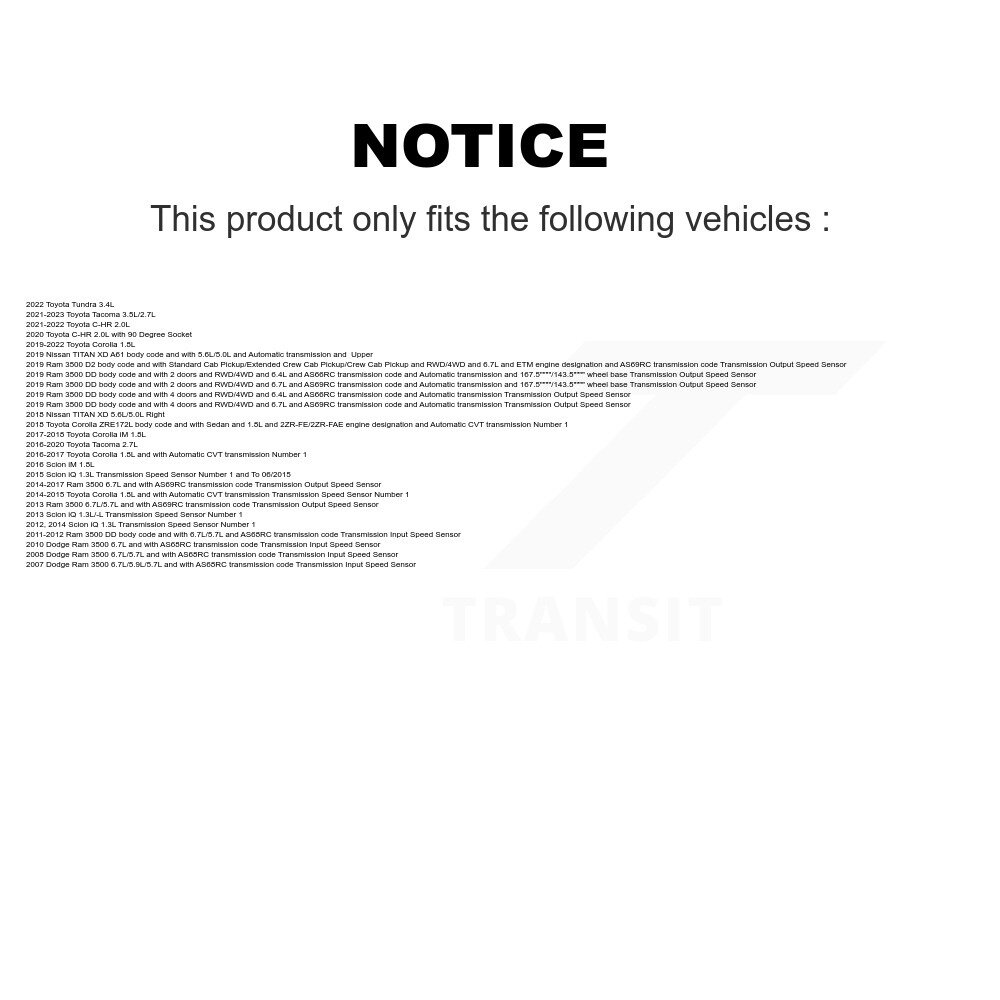 [N/A] Capteur de vitesse du véhicule pour Toyota Corolla Tacoma Ram 3500 Dodge C-HR iM Tundra iQ