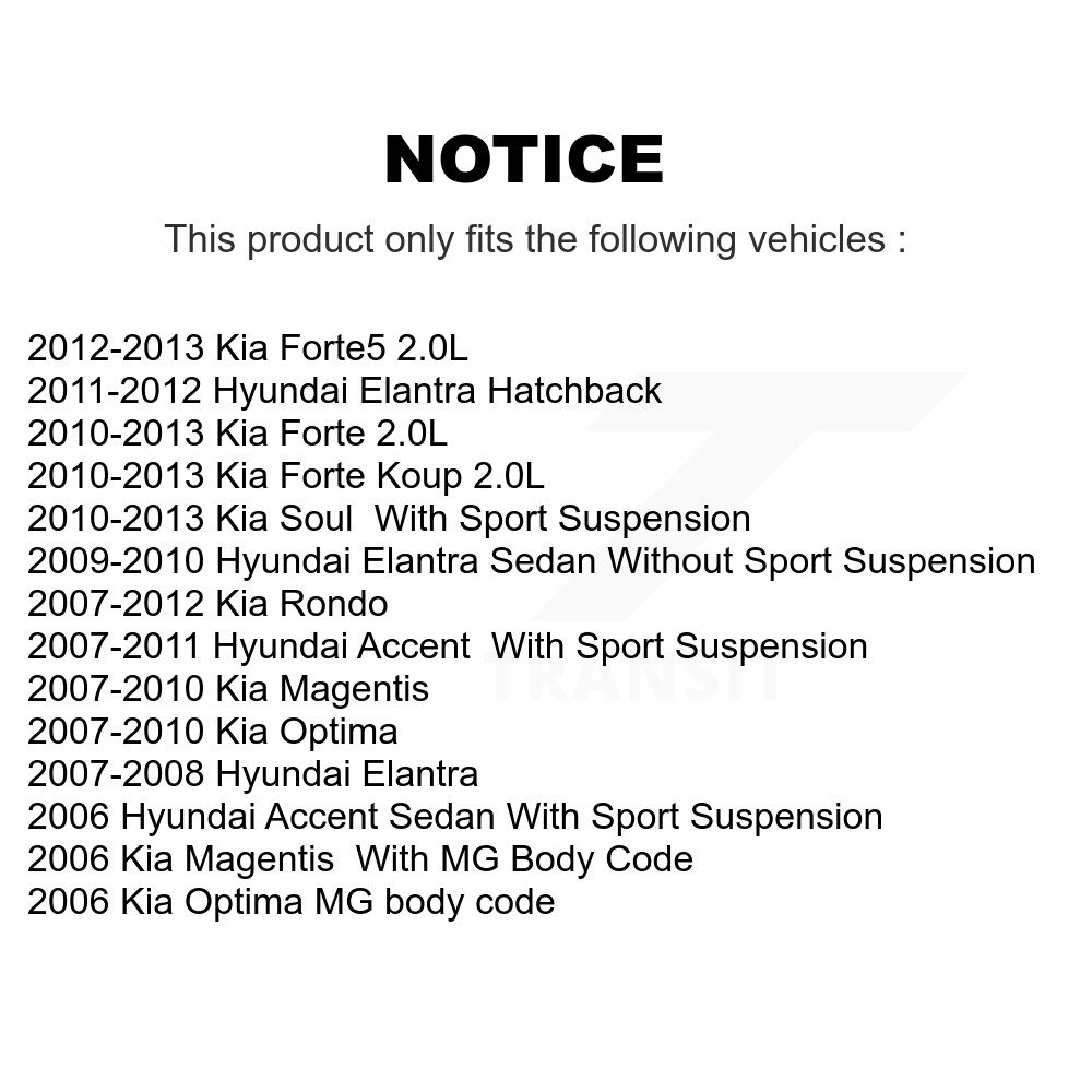 [Front To Frame] Stabilisateur de suspension avant à cadre Barres en bois Kit pour Hyundai Kia Elantra