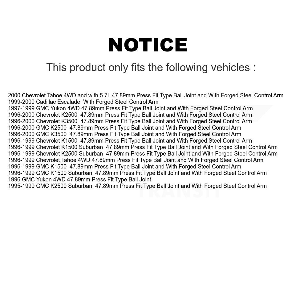 [Avant inférieur] Joint à rotule de suspension inférieur avant pour Chevrolet K1500 GMC K2500 K3500 Tahoe