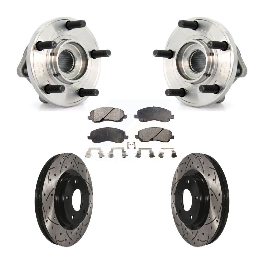Transit Auto Front Hub Bearing Assembly Coated Drilled Slotted Disc Brake Rotors And Ceramic Pads Kit KBB-103291