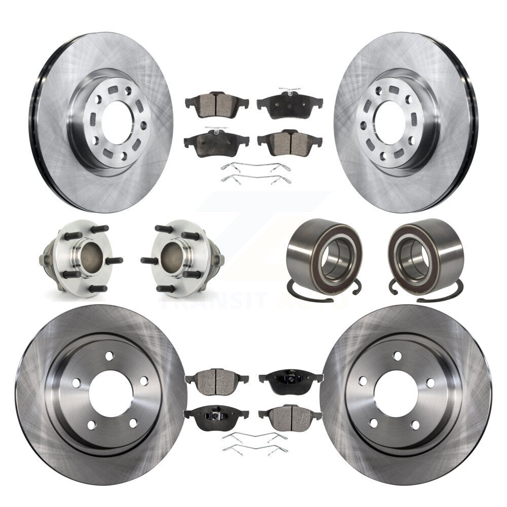Transit Auto Front Rear Wheel Hub Bearings Assembly Disc Brake Rotors And Semi-Metallic Pads Kit (10Pc) KBB-106277