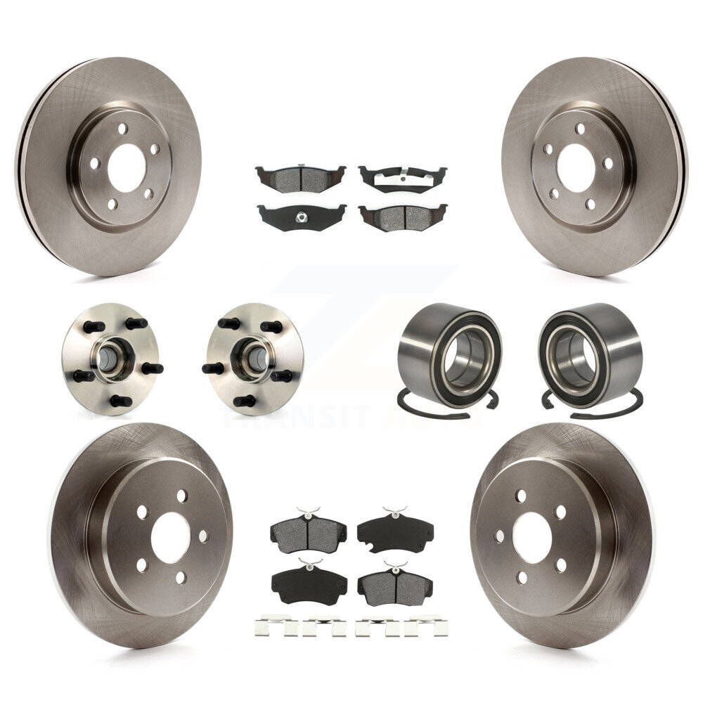 Transit Auto Front Rear Wheel Hub Bearings Assembly Disc Brake Rotors And Semi-Metallic Pads Kit (10Pc) KBB-106535