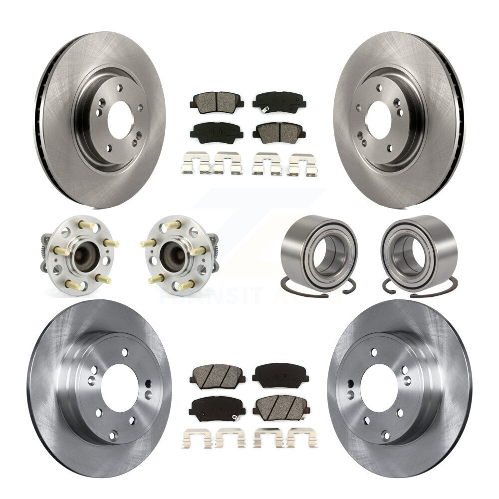 Transit Auto Front Rear Wheel Hub Bearings Assembly Disc Brake Rotors And Semi-Metallic Pads Kit (10Pc) KBB-106764
