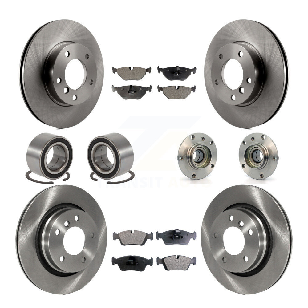 Transit Auto Front Rear Wheel Hub Bearings Assembly Disc Brake Rotors And Semi-Metallic Pads Shoes Kit (10Pc) KBB-109208