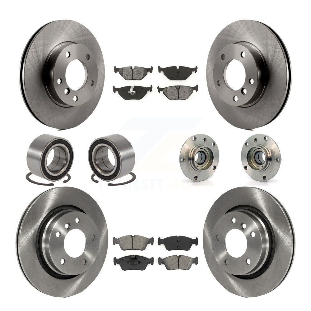 Transit Auto Front Rear Wheel Hub Bearings Assembly Disc Brake Rotors And Semi-Metallic Pads Shoes Kit (10Pc) KBB-109925