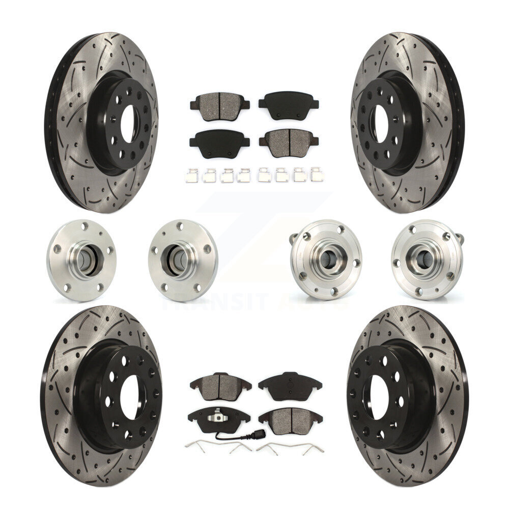 Transit Auto Front Rear Hub Bearings Assembly Coated Disc Brake Rotors And Semi-Metallic Pads Kit (10Pc) KBB-110974