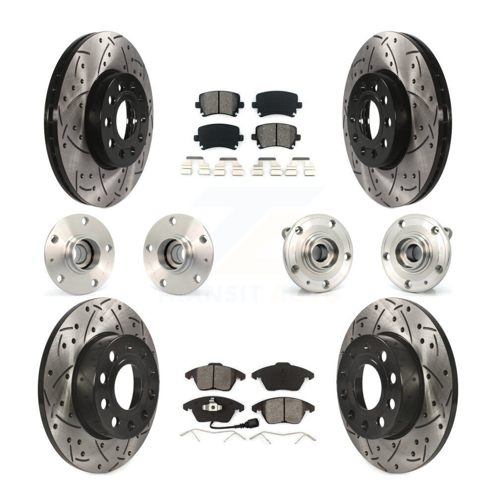 Transit Auto Front Rear Hub Bearings Assembly Coated Disc Brake Rotors And Semi-Metallic Pads Kit (10Pc) KBB-110998