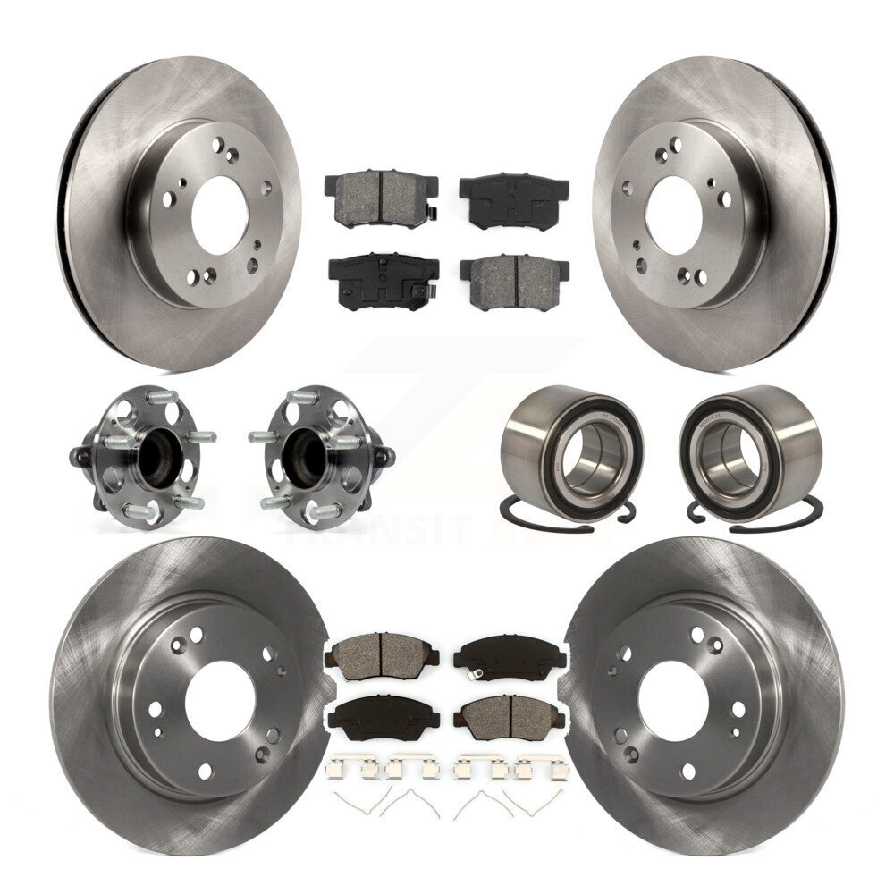 Transit Auto Front Rear Wheel Hub Bearings Assembly Disc Brake Rotors And Semi-Metallic Pads Kit (10Pc) KBB-113144