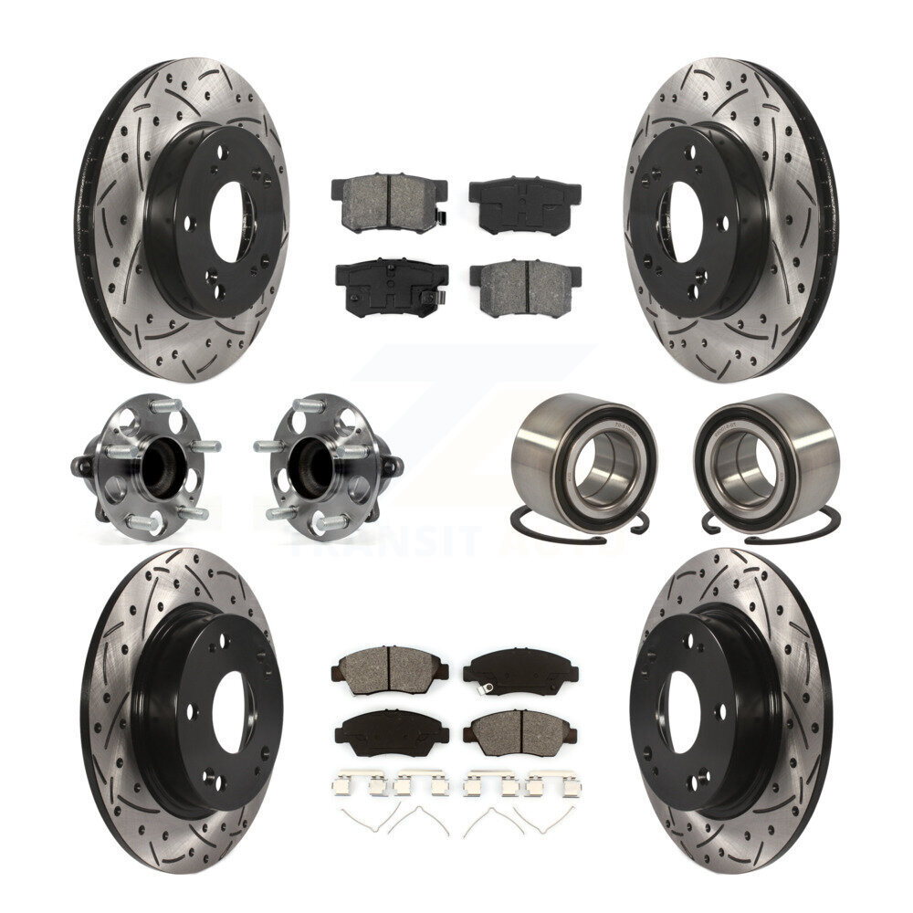 Transit Auto Front Rear Wheel Hub Bearings Assembly Coated Disc Brake Rotors And Semi-Metallic Pads Kit (10Pc) KBB-113186
