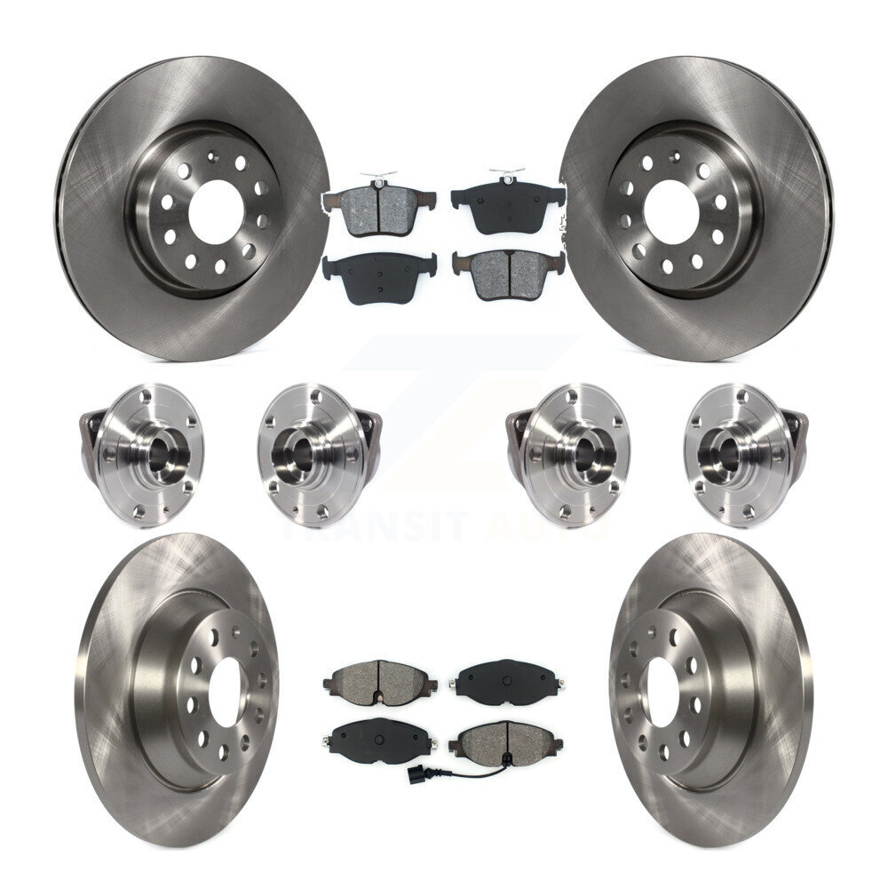 Transit Auto Front Rear Hub Bearings Assembly Disc Brake Rotors And Semi-Metallic Pads Kit (10Pc) KBB-113414