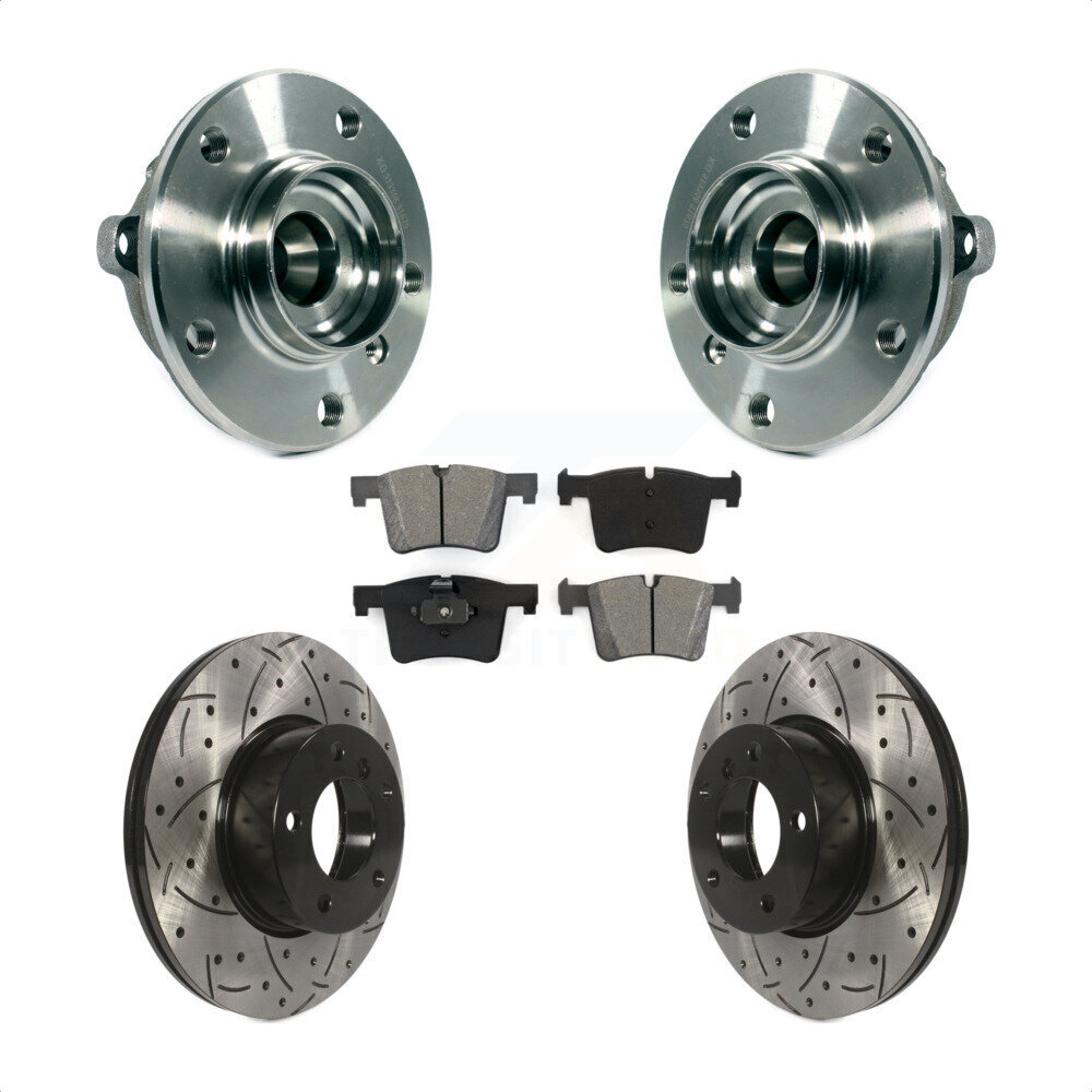 Transit Auto Front Hub Bearing Assembly Coated Drilled Slotted Disc Brake Rotors And Semi-Metallic Pads Kit KBB-113609