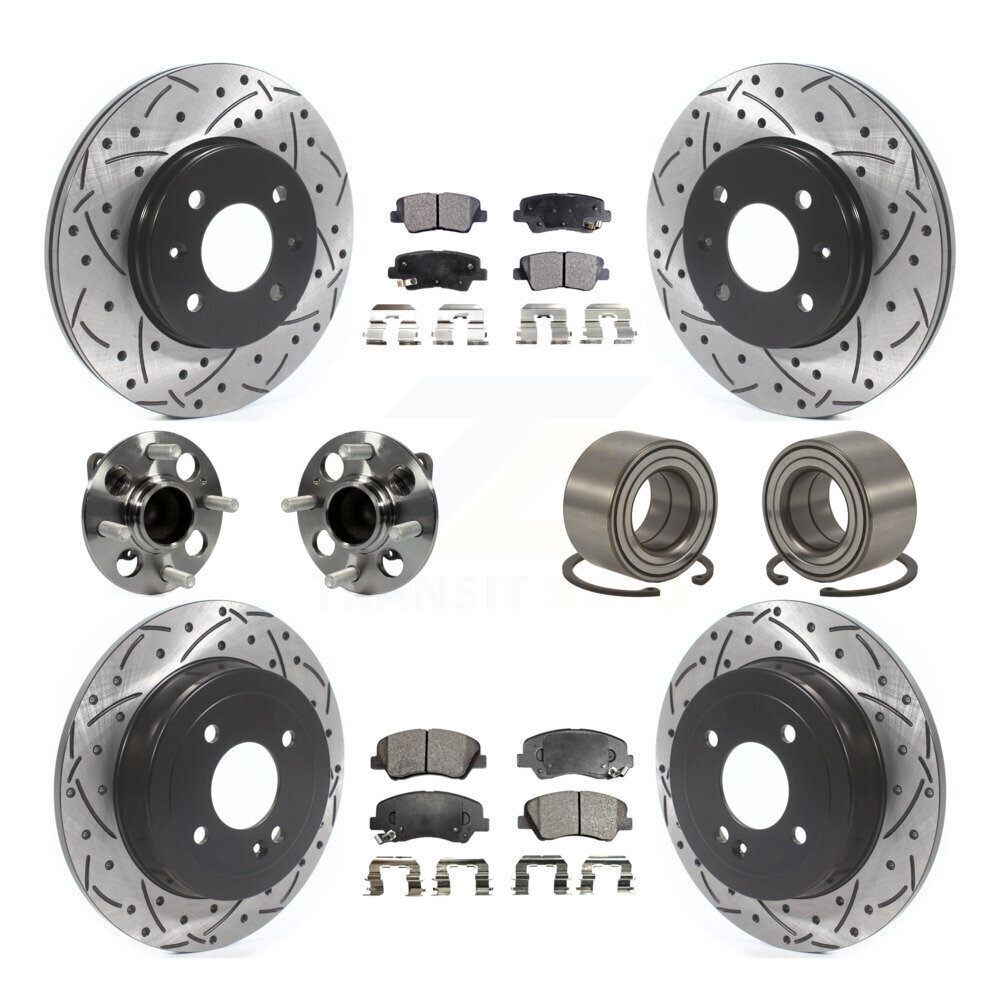 Transit Auto Front Rear Wheel Hub Bearings Assembly Coated Disc Brake Rotors And Semi-Metallic Pads Kit (10Pc) KBB-115474