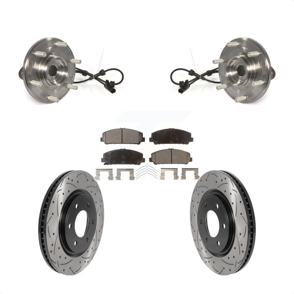Transit Auto Front Hub Bearing Assembly Coated Drilled Slotted Disc Brake Rotors And Ceramic Pads Kit KBB-116041