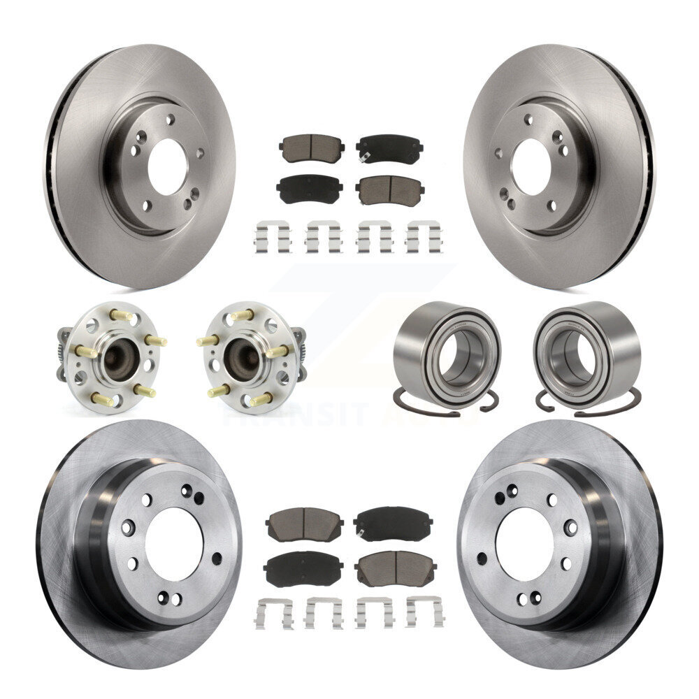 Transit Auto Front Rear Wheel Hub Bearings Assembly Disc Brake Rotors And Ceramic Pads Kit (10Pc) KBB-117207