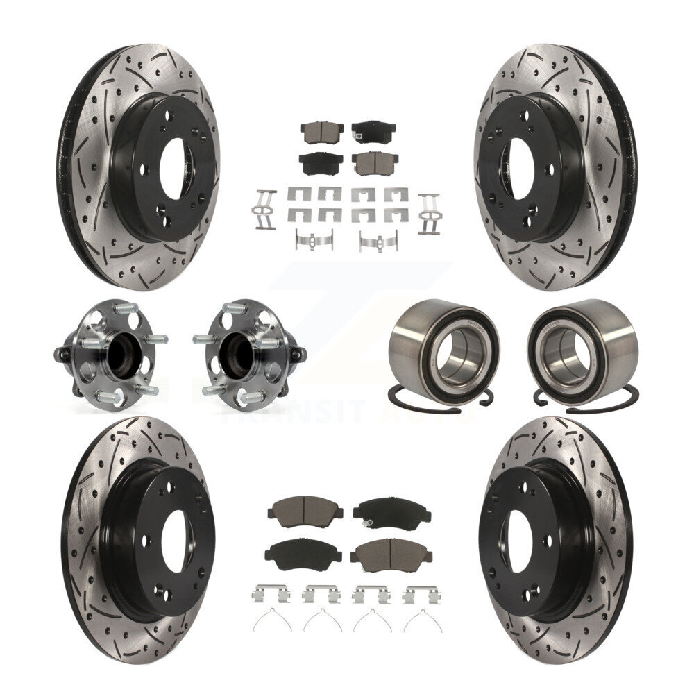 Transit Auto Front Rear Wheel Hub Bearings Assembly Coated Disc Brake Rotors And Ceramic Pads Kit (10Pc) KBB-117572
