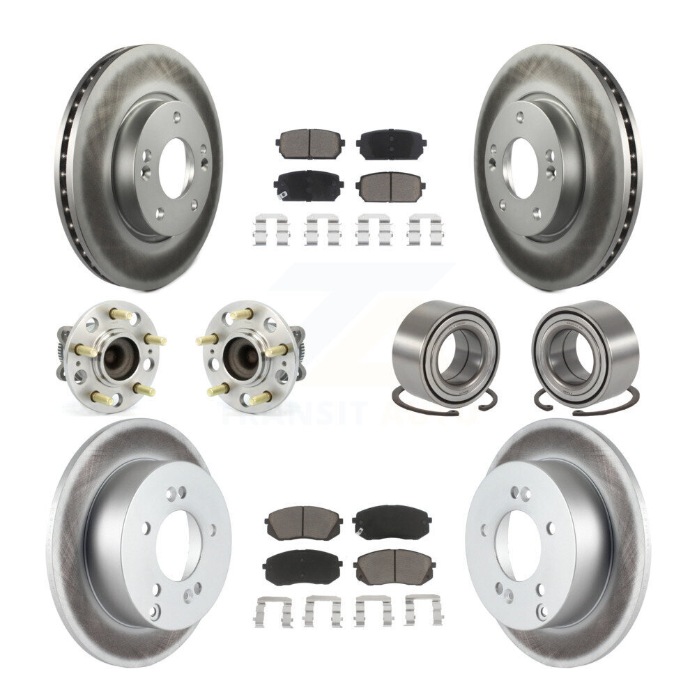 Transit Auto Front Rear Wheel Hub Bearings Assembly Coated Disc Brake Rotors And Ceramic Pads Kit (10Pc) KBB-117958
