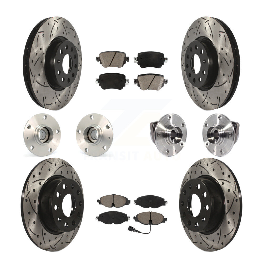 Transit Auto Front Rear Hub Bearings Assembly Coated Disc Brake Rotors And Ceramic Pads Kit (10Pc) KBB-119952