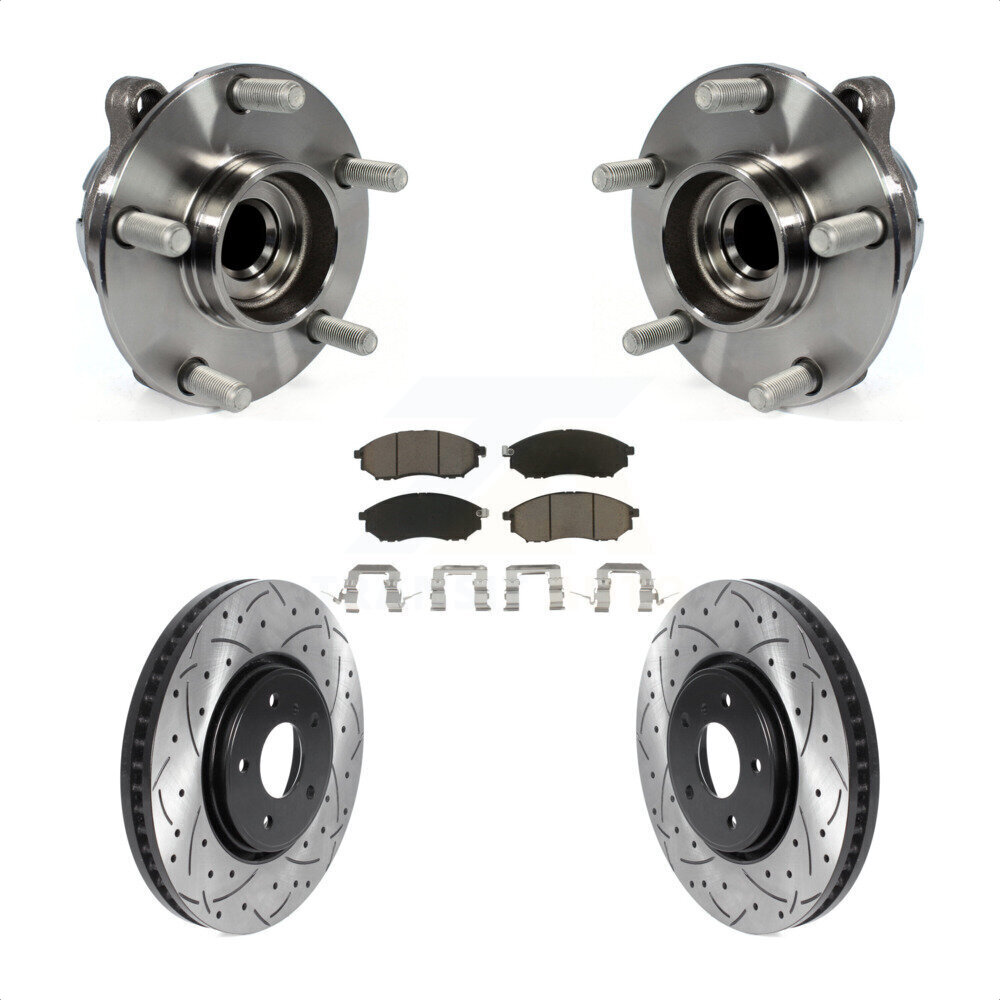 Transit Auto Front Hub Bearing Assembly Coated Drilled Slotted Disc Brake Rotors And Ceramic Pads Kit KBB-120147
