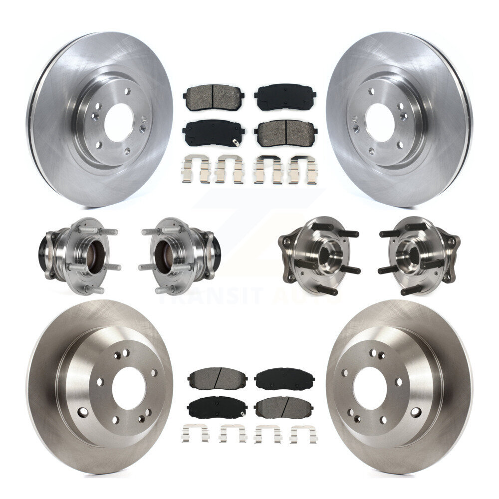 Transit Auto Front Rear Hub Bearings Assembly Disc Brake Rotors And Semi-Metallic Pads Kit (10Pc) KBB-123925