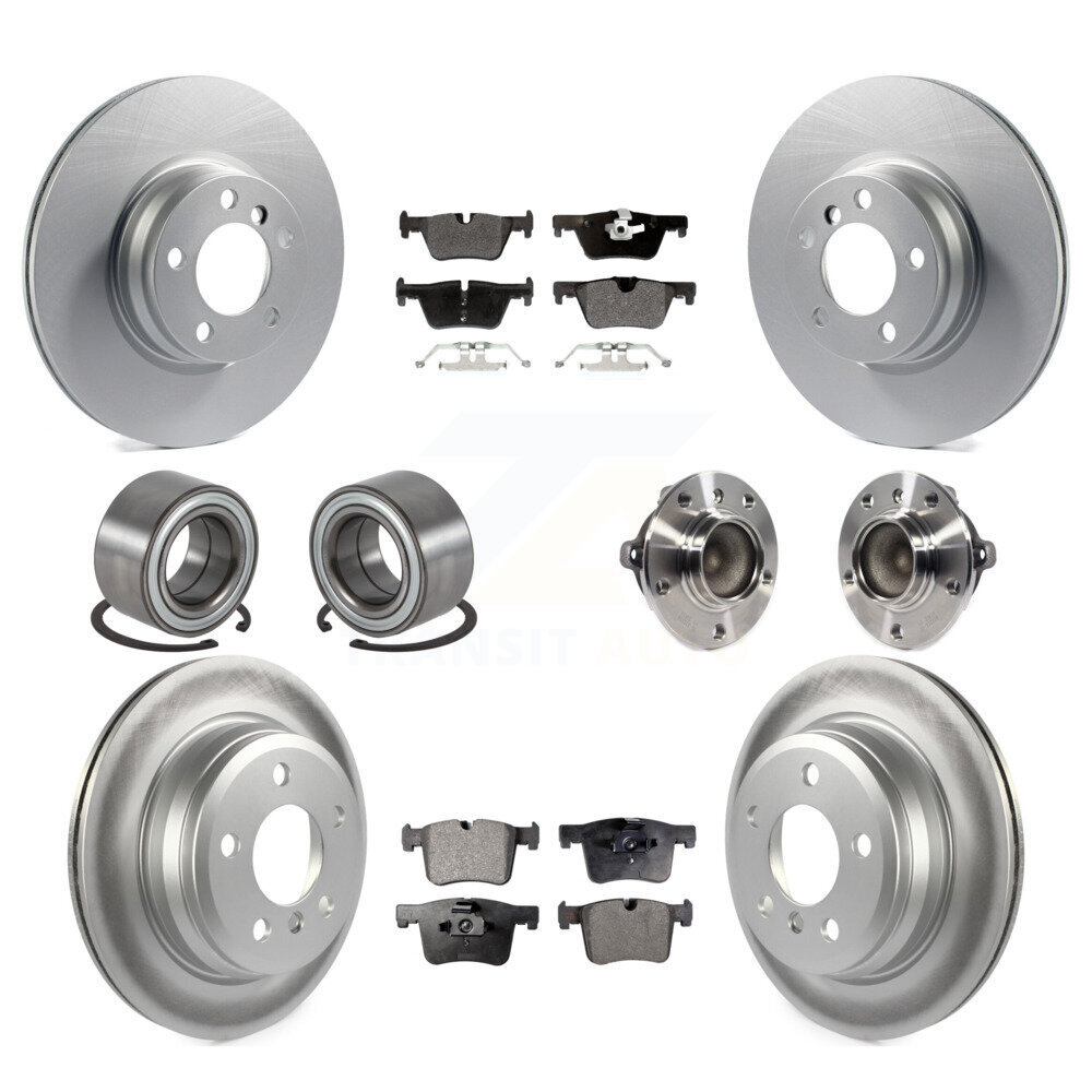 Transit Auto Front Rear Wheel Hub Bearings Assembly Coated Disc Brake Rotors And Semi-Metallic Pads Shoes Kit (10Pc) KBB-127810