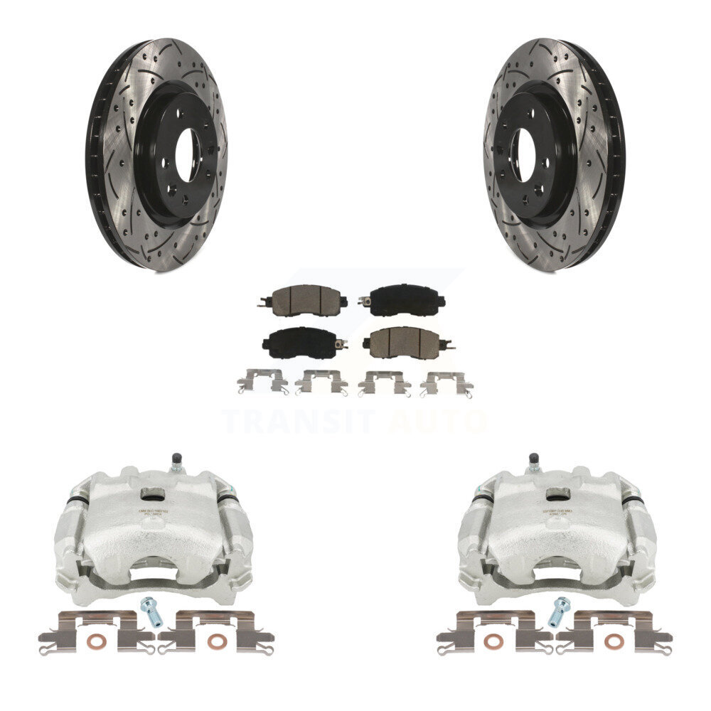Transit Auto Front Disc Brake Coated Caliper Drilled Slotted Rotors And Ceramic Pads Kit KCD-100102C